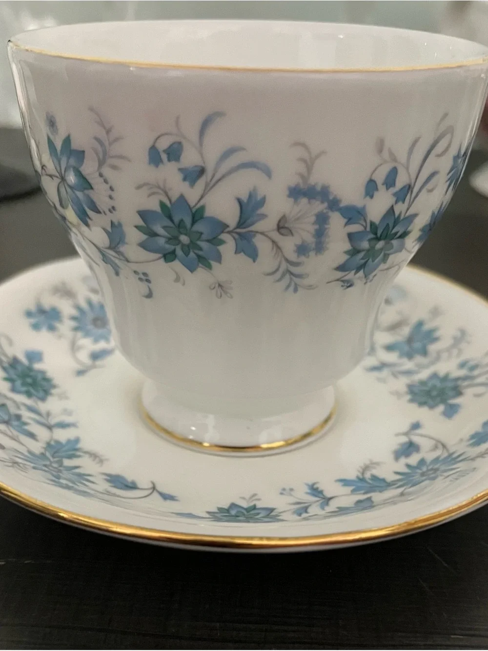 Colclough Braganza Blue Floral bone china Teacup and Saucer with Gold Trim